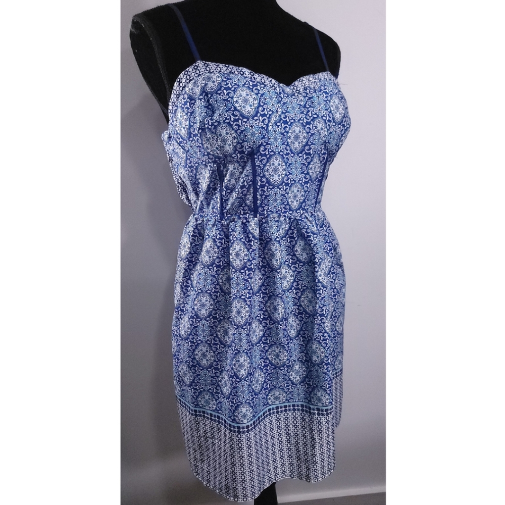 Up by Ultra Pink Sun Dress Casual Stretch Back Blue Mosaic Sweetheart Size XL